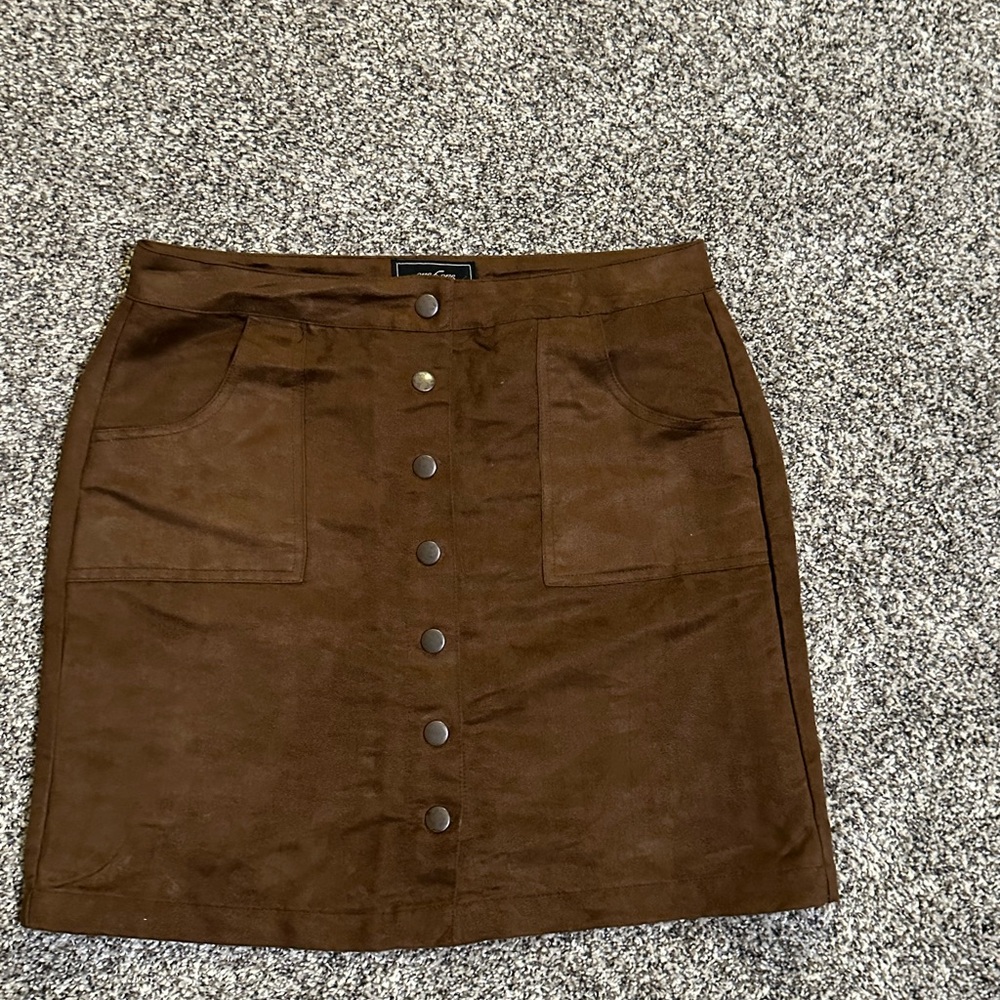 one 5 one Chocolate Brown Mini Skirt with Button Detail